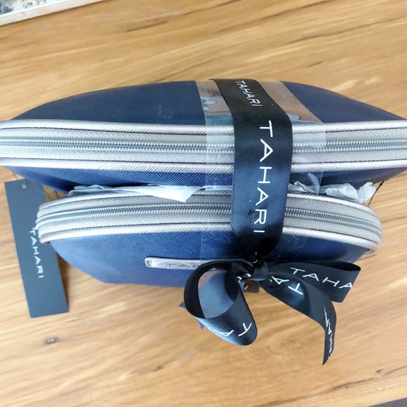 Tahari NEW Cosmetic Travel Case Set Navy Blue - Picture 2 of 4